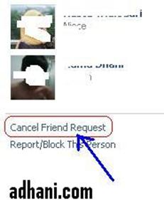 membatalkan permintaan menjadi teman di facebook