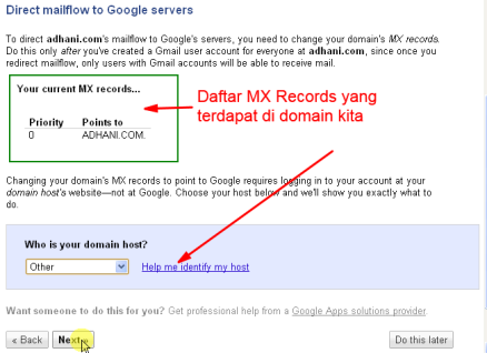 daftar mx records yang belum terinstal google server