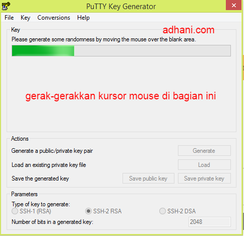 generate public key menggunakan PuttyGen