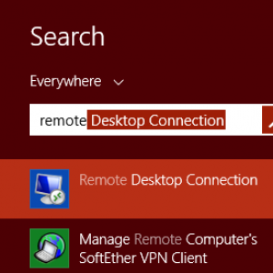 Mencari aplikasi Remote Desktop Connection di Windows 8